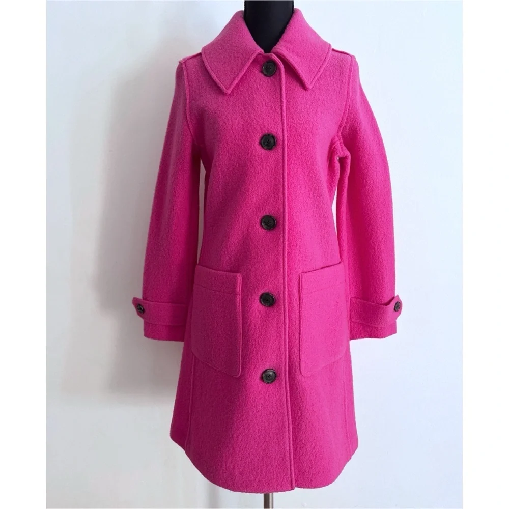 NWT J. CREW Lady Coat in Italian Boiled Wool Fuchsia Pink Peacoat J Crew 0​ - Picture 6 of 12